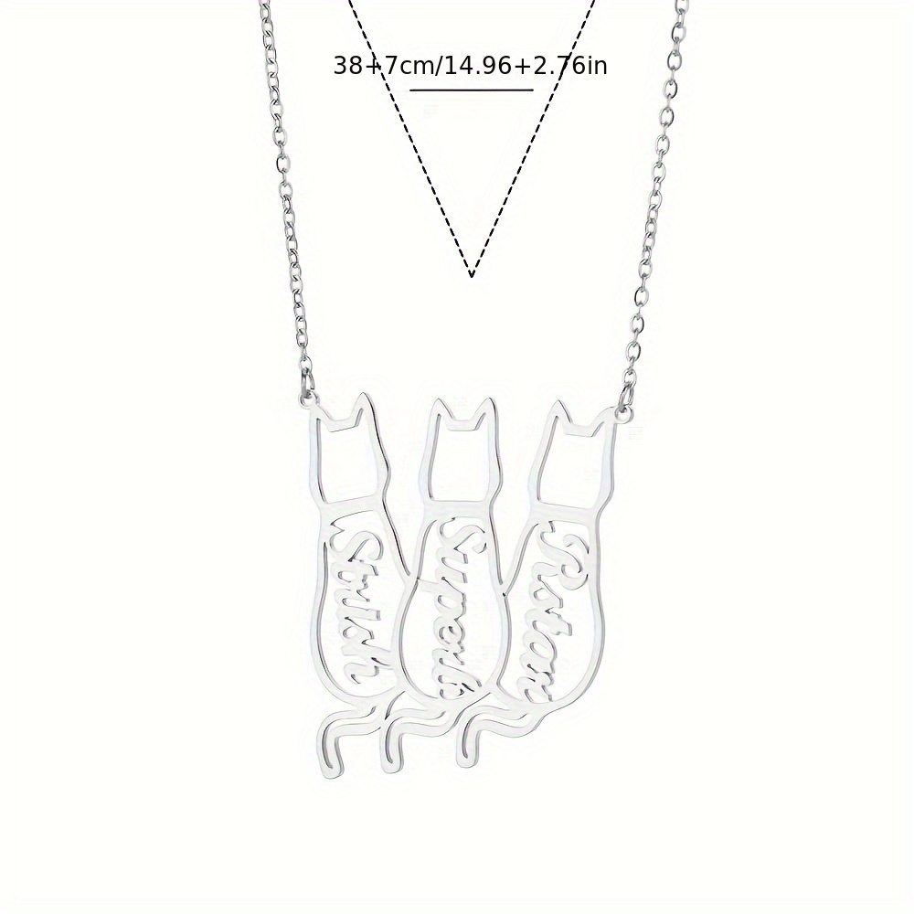 Custom Hollow Cat Silhouette Stainless Steel Necklace With English Names